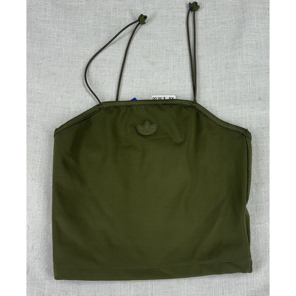 Adidas Originals Women's Elastic Crop Top Army Green Size Small NWT‎